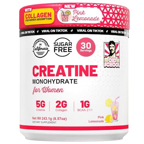 Old School Labs Creatine for Women–Post-Workout Supplement with 5000mg Creatine Monohydrate Powder, 2000mg Collagen & BCAA 2:1:1 for Strength Support & Recovery– Pink Lemonade - 8.57 Ounce (Pack of 1)