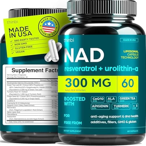 NAD Supplement 300Mg Extra Strength NMN Alternative Liposomal + Green Tea for Women & Men w/ Urolithin A, Resveratrol, CoQ10, Alpha Lipoic Acid