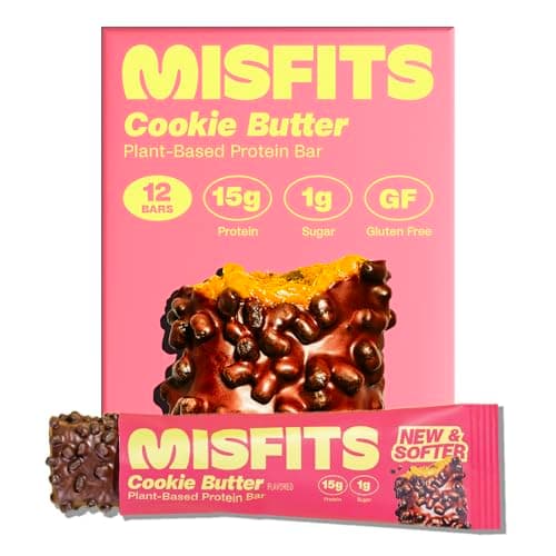 Misfits Vegan Protein Bars - Speculoos Cookie Butter | Nutrition Bars - 15g Protein, 1g Sugar, Plant-based, Low Carb, Non-GMO, Gluten Free Snacks | Pack of 12