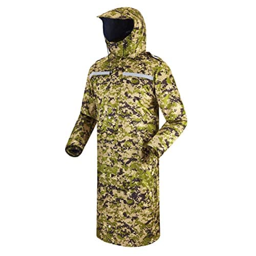 iCreek Raincoat Waterproof Long Rain Jacket Lightweight Rainwear Reflective with Packable Hood for Men Women Adults (M, Black and green camouflage)