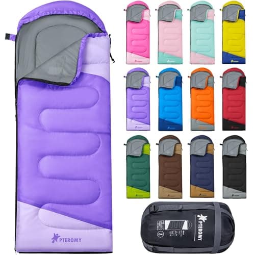 PTEROMY Sleeping Bags for Adults, Lightweight and Machine Washable, Water Resistant Backpacking Camping Sleeping Bag for Warm Cold Weather, Camping Essentials for Hiking Travel (Purple, 1.35kg)