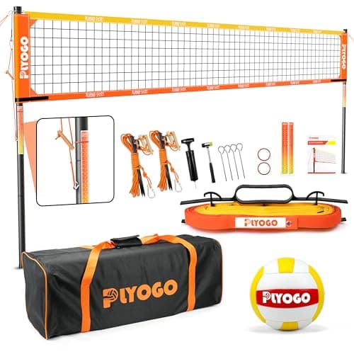 PLYOGO Volleyball Net for Backyard, Professional Portable Outdoor Heavy Duty Volleyball Net Set with Adjustable Aluminum Poles, Anti-Sag Design, Double Tension Adjuster for Beach, Grass |1680D Bag