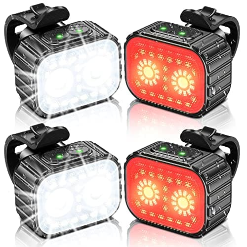 Cuvccn Bike Lights Super Bright, Rechargeable Bicycle Lights Set Multiple Modes, Waterproof Bike Lights for Night Riding/Cycling Safety, Front and Back Bike Reflectors Light, Long Battery Life