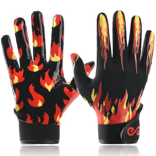 Syltra Youth Football Gloves Kids with Ultra Sticky Palm Flag Receiver Gloves, Fire Red Youth XS/S