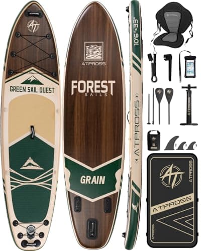 ATPROSS 10'6''x33''Inflatable Stand Up Paddle Board, 400lbs Extra Wide Blow Up Paddle Board with Kayak Seat, Premium SUP Accessories Kit & Backpack, Non-Slip Stable Deck Boat for Yoga Fishing Surf