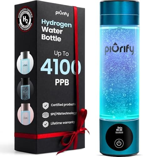 PIURIFY Hydrogen Water Bottle Generator - Up to 4100+ PPB Molecular Hydrogen Infusion - SPE/PEM Technology - Certified H2 Generator - Rechargeable - Extended Warranty - 10 oz (Turquoise)