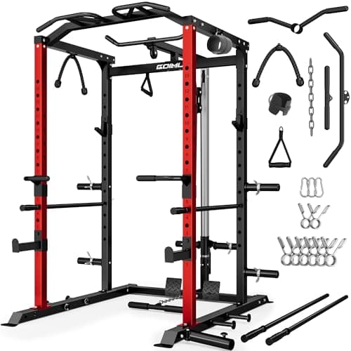 Goimu C1-V4 Power Cage, 2000LBS Squat Rack with LAT Pulldown, Multi-Function Weight Cage Strength Training Machine, Workout Cage with More Attachments for Home Gym Garage (RD Power Cage C1)