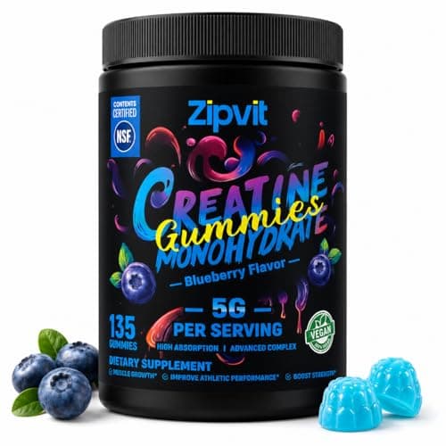 Creatine Monohydrate Gummies, NSF Certified Creatine Gummy, 5g Dose for Men & Women to Support Muscle, Strength, Recovery, Cognitive Health & Memory, Blueberry Flavor, 135 Gummies