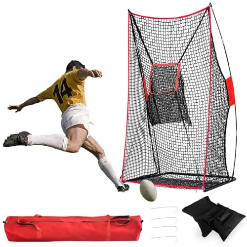 Doubleriver Football Kicking Net for Field Goals-4X7FT with Throwing Target Durable Fiberglass Poles & Polyester Net for Quarterback Punting Training for Backyard/Park/Team Drills