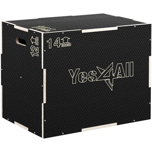 Yes4All 3 in 1 Non-Slip Wooden Plyo Box, Step Up Box for Workout, Plyometric Jump Box for Skipping, Jumping, Lunges, Squats, Dips, 16" x 14" x 12", Black
