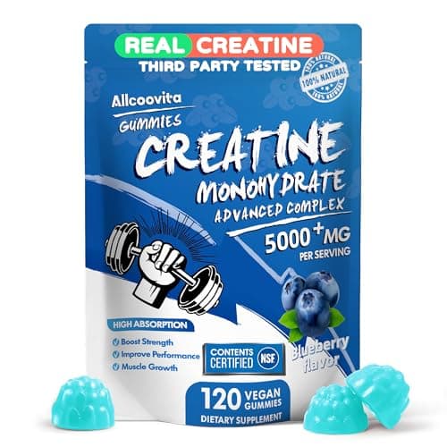 NSF Certified Creatine Gummy - Creatine Monohydrate Gummies 5000mg for Men & Women -120 Gummies Advanced Formula, Muscle Strength, Muscle Builder, Energy Boost, Pre-Workout Supplement-Blueberry