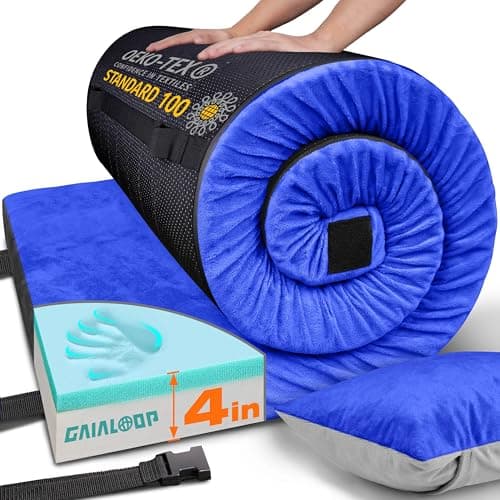GAIALOOP 4 INCH Thick Memory Foam Camping Pad Futon Mattress, Portable Floor Sleeping Mat Sleepover Guest Bed Roll Up Mattress for Outdoor Supportive for Side Sleepers [Full:75 * 54 * 4"]
