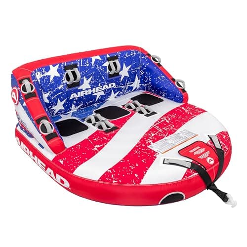 Airhead Super Mable Towable Tube for Boating, 1-3 Rider Inflatable Boat Tube for Water Tubing, Heavy Duty Full Nylon Cover, EVA Foam Pads, Dual Tow Point, Patented Speed Safety Valve, Stars & Stripe