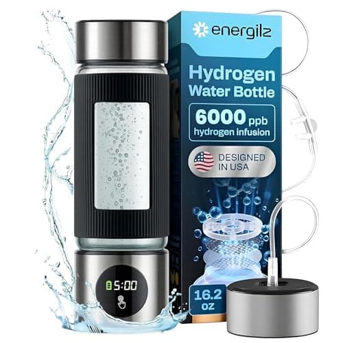 Energilz Hydrogen Water Bottle | 16.2 oz (480 ml) Hydrogen Water Generator | 6000 PPB Hydrogenator Machine | SPE/PEM Ionizer Generator (Silver)