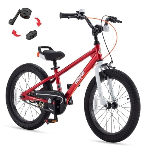 RoyalBaby EZ Kids Bike, 18 Inch Wheel Bicycle with Quick Release Crank for Beginners Easy Learn Biking, Boys Girls Ages 5-9 Years, Red