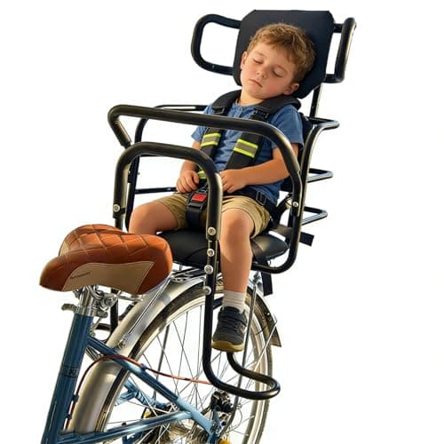 Bwcece Kid's Bike Seat Rear with Adjustable Headrest, Rear Child Bike Seat with Foot Pedals Back Rest Handrail.Child Carrier Bike Chair for Bicycle Designed for Children Aged 18 Month to 8 Years Old