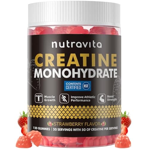 Nutravita NSF Certified Creatine Gummy - Creatine Monohydrate Gummies for Men & Women-5g of Creatine Monohydrate per Serving - Sugar Free,Vegan, Strawberry Flavor, 120 Count