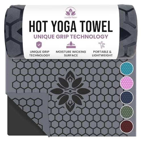 Clever Yoga Hot Yoga Mat Towel – Non-Slip Grip for Hot Yoga, Sweat Absorbent, Honeycomb Silicone Grip, Stays Flat – Ideal for Pilates, Travel, Washable & Lightweight - Gray