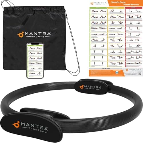 MANTRA SPORTS Pilates Ring - 13 Inch Magic Circle Pilates Ring - Toning Inner Thigh Exerciser, At-Home Yoga Equipment for Home Workouts - Thigh Master for Women, Arms & Core Toning - Carbon Black