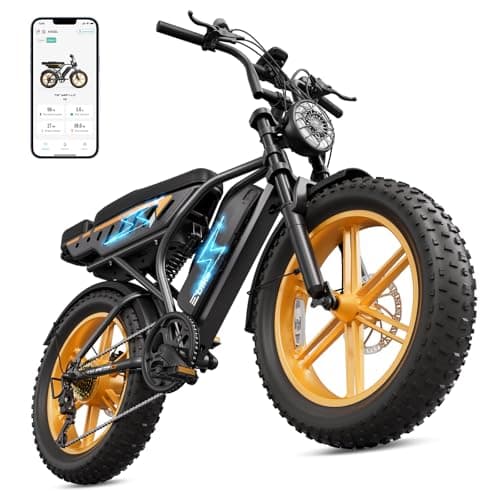 TST Electric Bike for Adults, 1500W Peak Motor Ebike with 48V 15Ah Dual Battery, 120 Miles Range 28 MPH New Upgrade Electric Bike, 20" Fat Tire E Bike with Rear Seat, 7 Speeds Yellow