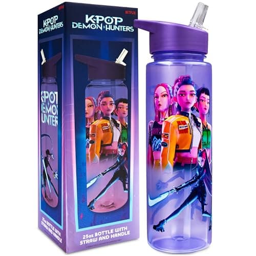 KPop Demon Hunters Officially Licensed Huntrix Water Bottle for Girls, 25oz Leak Proof with Straw Lid, Gifts for Girls
