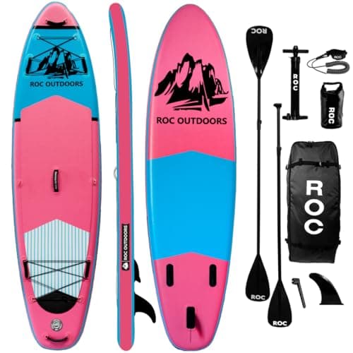 Roc Inflatable Stand Up Paddle Board 10' 6" with Premium SUP Paddle Board Accessories, Wide Stable Design, Non-Slip Comfort Deck for Youth & Adults (Pink)