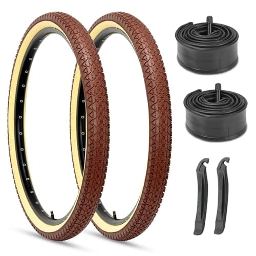 2-Pack Cruiser Bike Tires Set: Hycline 26x2.125 Inch (57-559 mm) Folding Replacement Bicycle Tires and Pair 26-inch Inner Tubes with Tire Levers for Beach or Urban City Commuter Bike-Brown