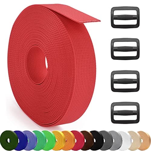 MOZETO 1 Inch Nylon Webbing Strap with Plastic Tri-Glide Slide Clips, 10 25 50 Yards Heavy Duty Nylon Strapping for Indoor or Outdoor Gear, DIY Crafting, Repairing