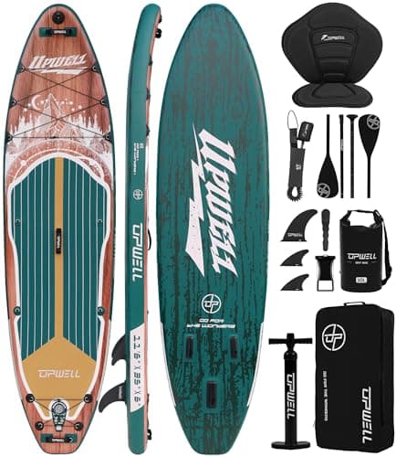 UPWELL 11'6"×35" Extra Wide Inflatable Paddle Board, Stand Up Paddle Board with Kayak Seat, Sup Paddle Boards for Adults, Sequoia Green