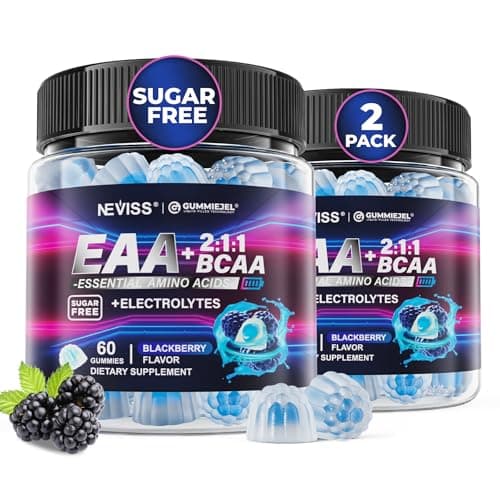 Essential Amino Acids EAA Gummies Nutritional Supplements for Women Men, BCAAs Branched Chain Amino Acids Supplement Gummies w/ Electrolyte Hydration, Black Raspberry Flavor, Gluten Free, Vegan, 120ct