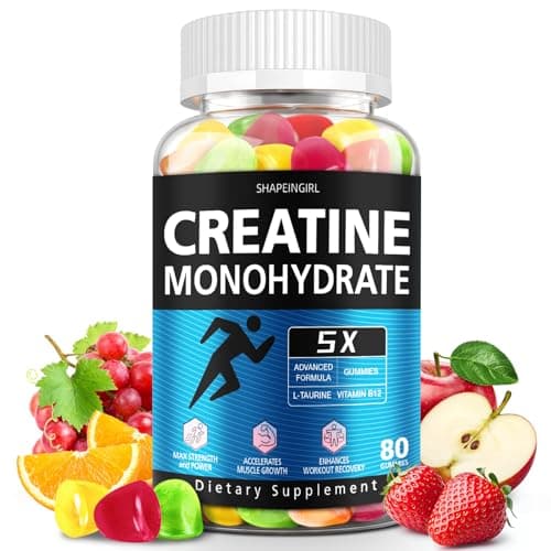 SHAPEINGIRL Creatine Monohydrate Gummies for Men & Women - Low Sugar Chewable Creatine Gummies - Muscle Support, Energy & Fitness Supplement, Mixed Various Fruit Flavors - 80 Count