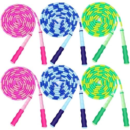 GRAWUN 6 Pack Jump Rope For Kids,Soft Beaded Jump Rope,Adjustable Length Tangle-Free Segmented Soft Beaded Skipping Rope,for Women, Men and Kids Keeping Fit,Workout and Weight Loss