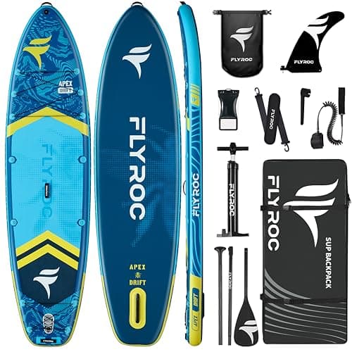 FLYROC 11'6x35'' Extra Wide Inflatable Paddle Board, 450lb Capacity Stand Up Paddle Board for Adults (x3), Stable Inflatable SUP, All Skill Levels, 3 Handles, 100L Backpack, 3PCS Paddle, 5L Dry Bag