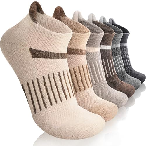 Anlisim 6 Pairs Merino Wool Ankle Running Hiking Socks Compression Support Breathable Thick Cushion No Show Socks for Women Men(Brown Beige,L)