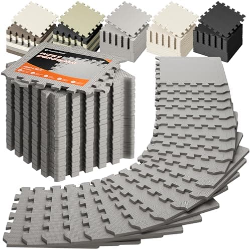 SUPERJARE Gym Floor Mats, EVA Foam Puzzle Exercise Mats, Interlocking Floor Mats, Cushioned Foam Floor Tiles, Gym Flooring Workout Mat for Home Gym, Playroom, Garage, 24 PCS, 12.6"x12.6"x0.4", Grey