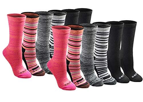 Dickies Women's Dri-Tech Fashion Moisture Control Crew Socks, Available in S-XL (6, 12 Pairs), Stripe (12 Pairs), Medium