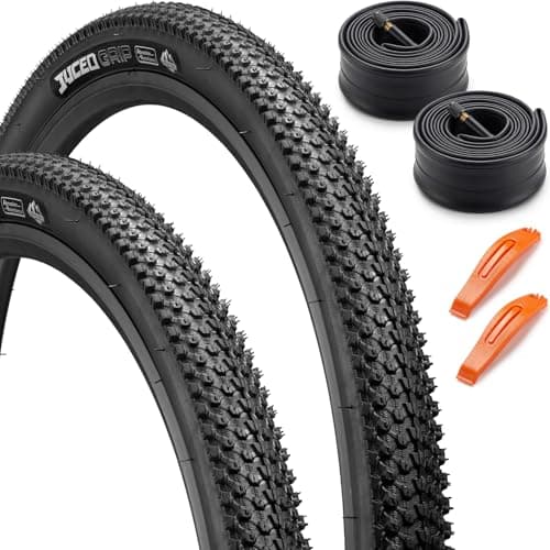 JUCEO 24/26x1.95 Bike Tires and Tubes Set Replacement Folding Bicycle Tires Wear-Resistant for MTB All-Terrain with 2 Tire Levers