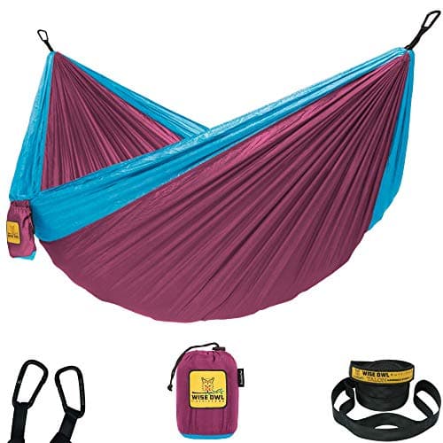 Wise Owl Outfitters Hammock for Camping Double Hammocks Gear for The Outdoors Backpacking Survival or Travel - Portable Lightweight Parachute Nylon DO Fuchsia Sky Blue