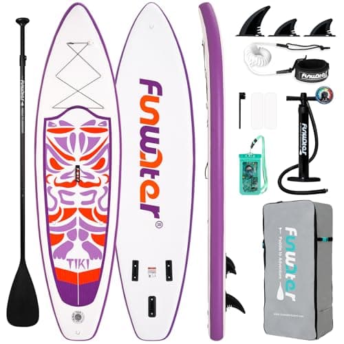 FunWater Inflatable 10'6×33"×6" Ultra-Light (17.6lbs) SUP for All Skill Levels Everything Included with Stand Up Paddle Board, Adj Floating Paddles, Pump, ISUP Travel Backpack, Leash,Waterproof Bag