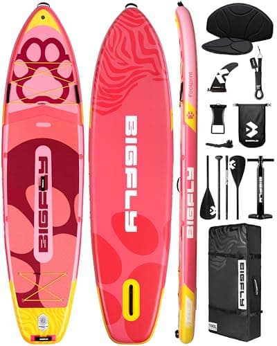 BIGFLY 11'6"x35"x6" Inflatable Non-Slip Stand Up Paddle Boards with Kayak Paddle 4pcs, Kayak Seat, Anti-Slip Scratch Resistant Widened SUP Board for Pet Dog Family Board Travel Leisure