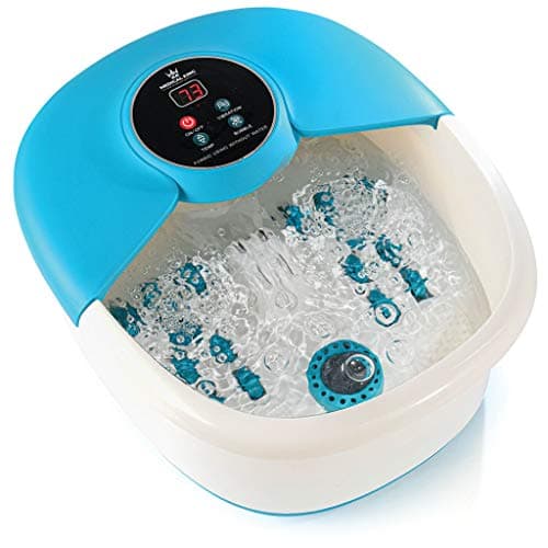 Medical king Foot Spa Massager with Heat, 14 Rollers in Foot Shape - 5 in 1 Foot Bath Massager - Adjustable Heating, Bubbles, Vibration, Pumice Stone, Mini Massage Points
