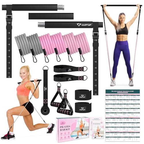 Pilates Bar Kit with Resistance Bands, Multifunctional Yoga Pilates Bar with Heavy-Duty Metal Adjustment Buckle, Portable Home Gym Pilates Resistance Bar Kit for Women Full Body Workouts -Jet Black