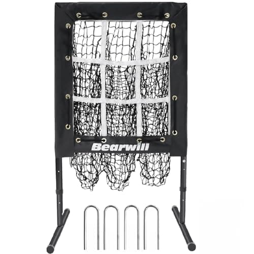 Bearwill Pitching Net, 9 Hole Pitching Net with Strike Zone, Baseball Softball Pitching Target with Adjustable Height, Baseball Pitcher Throwing Practice Training Equipment for All Skill Levels