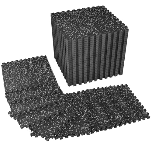 SUPERJARE 1" Extra-Thick Rubber Top Exercise Mat, Puzzle Gym Flooring for Home Gym, Gym Mat for Workout Equipment, Interlocking Floor Tiles with EVA Foam, 36 Pcs 144 Sq Ft, Black/Grey