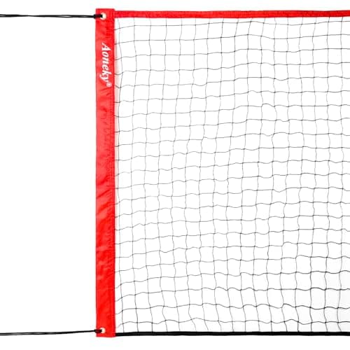 Aoneky Portable Volleyball Net, 21ft Length, 3ft Height, for Backyard Beach Pool, with 4 Tie-Down Ropes, No Poles Included, Indoor Outdoor Recreational Game, Red