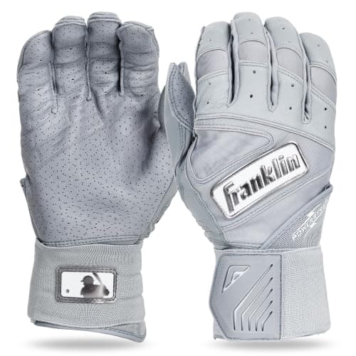Franklin Sports MLB Batting Gloves -Infinite Powerstrap Baseball + Softball Batting Gloves -Durable Full Wrap Cage Practice Gloves - Reinforced Wrist + Heavy Duty Leather - Adult X-Large-Grey Hi-Lite