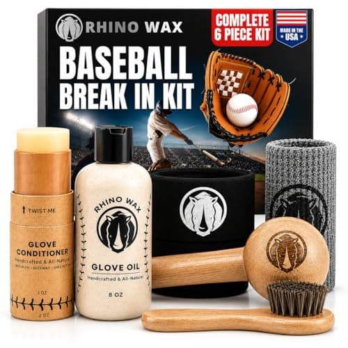 Rhino Wax - Baseball Glove Ultimate Break-in Kit - Includes Premium Oil for Ball Gloves, Mitt Conditioner, Hardwood Mallet, Wrap, Brush, and Microfiber Cloth - This is How to Break in a Glove Fast