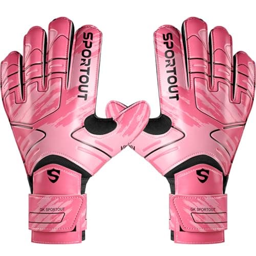 Sportout Youth&Adult Goalie Goalkeeper Gloves,Strong Grip for The Toughest Saves, with Finger Protect & 4+3MM Latex to Give Splendid Protection to Prevent Injuries,4 Colors (Black Pink, 7)