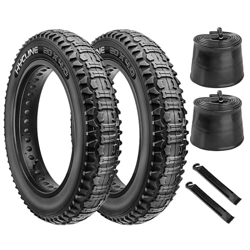 20x4.0 Fat Bike Tires Set: Hycline 2-Pack 20x4 Inch Heavy Duty Folding Electric Fat Tires Replacement, Puncture-Resistant All-Terrain Mountain Bike Tires with Inner Tubes and Tire Levers