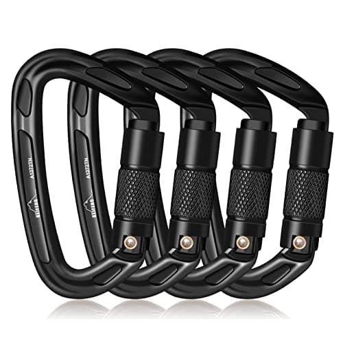 BEIFENG 25KN Auto Locking Carabiner - UIAA Certified Heavy Duty Climbing Carabiners for Rock Climbing, Camping, Rappelling, Hunting, Rescue Equipment - Professional Carabiner Clips (4-Pack, Black)